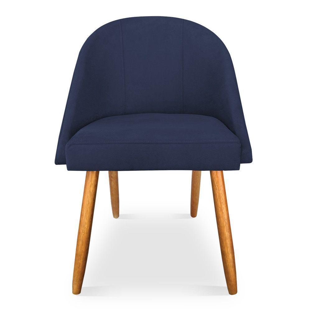 Kit 08 Cadeiras Jantar Bela Suede Azul Marinho Pés Palito Castanho - Pallazio - 1