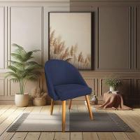 Kit 08 Cadeiras Jantar Bela Suede Azul Marinho Pés Palito Castanho - Pallazio - 2