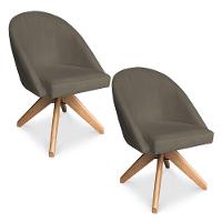 Kit 02 Poltronas Cadeira Giratória Bela Suede Marrom Rato Base De Madeira - Pallazio - 1