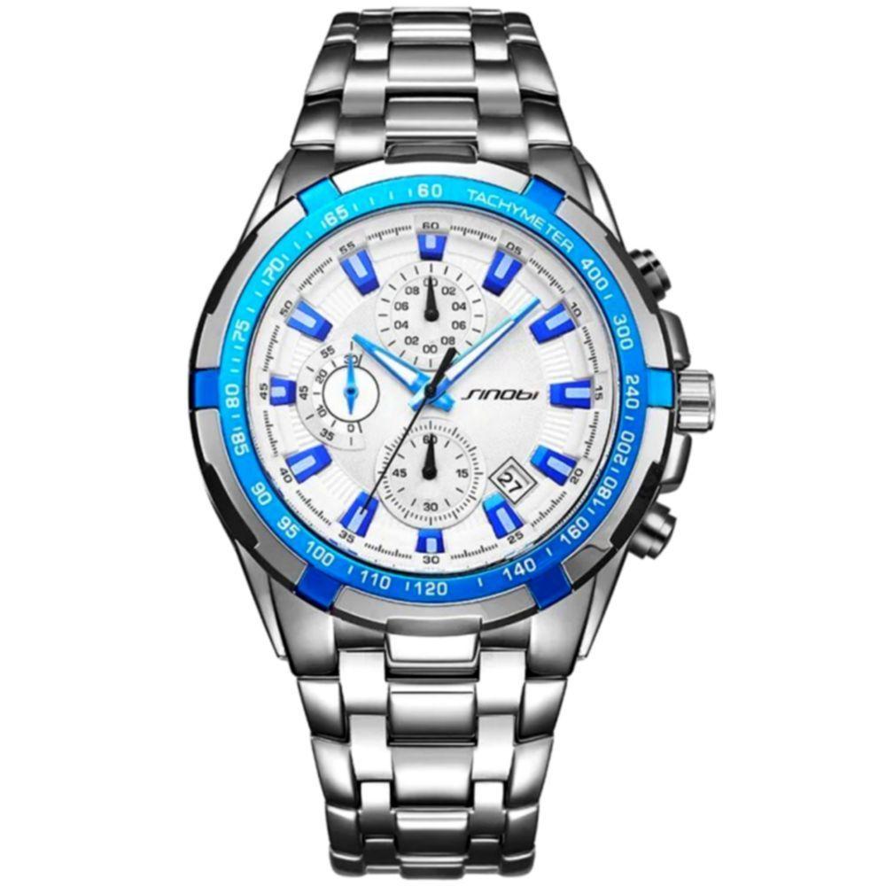 Relógio De Pulso Quartzo Masculino Design Esportivo Impermeavel 3atm Azul - 1