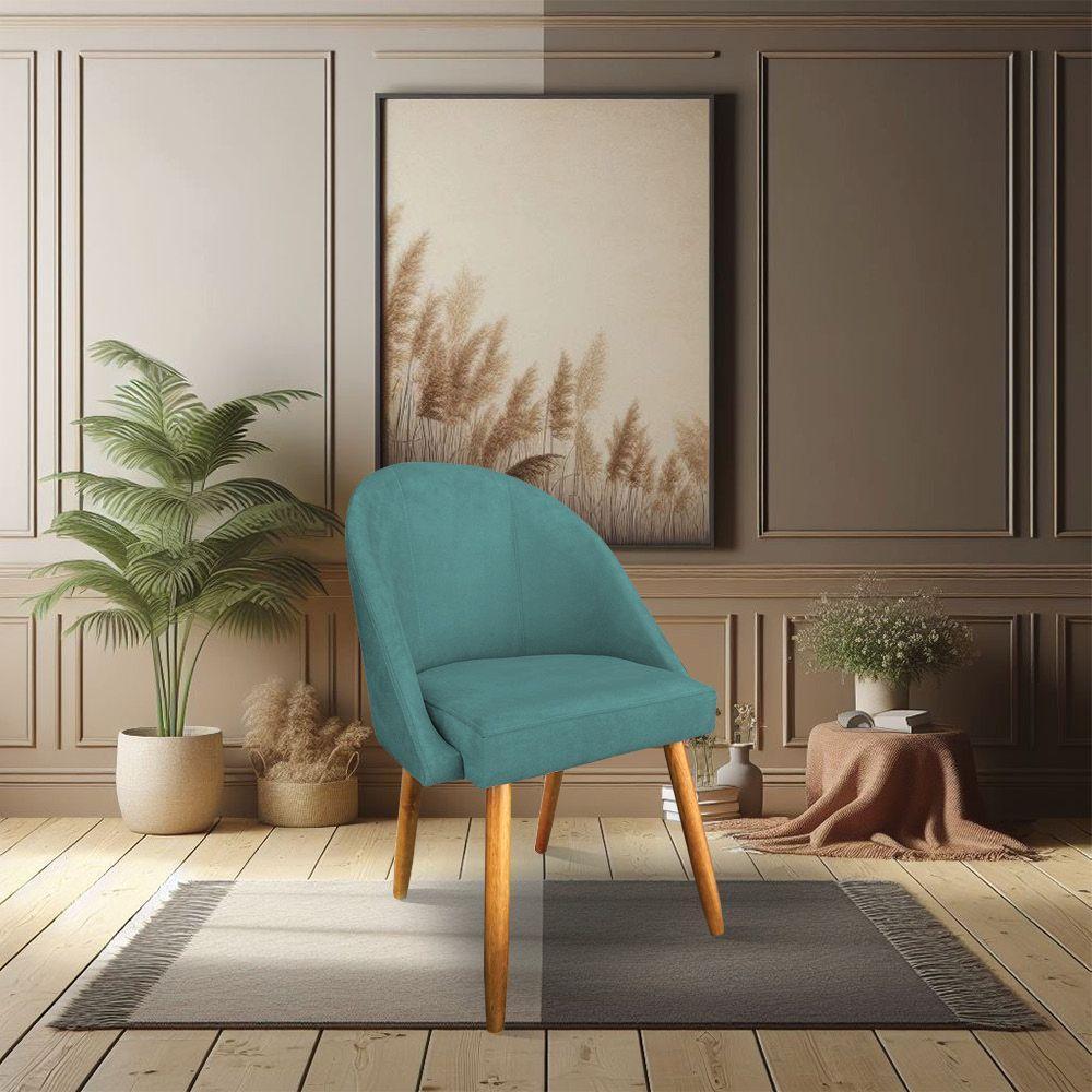 Kit 06 Cadeiras Jantar Bela Suede Azul Turquesa Pés Palito Castanho - Pallazio - 2
