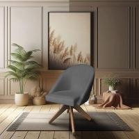 Poltrona Cadeira Giratória Bela Suede Grafite Base De Madeira - Pallazio - 5