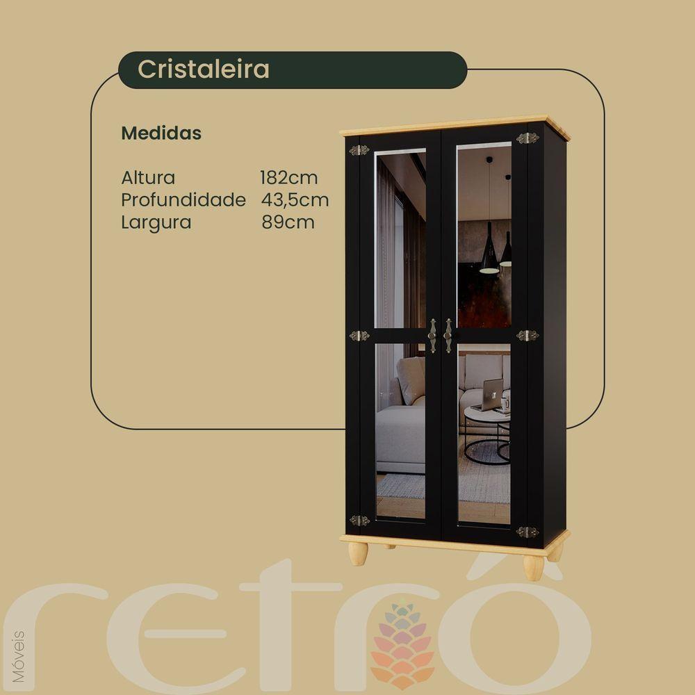 Cristaleira Retrô 2 Portas Preto/ Marfim - 2