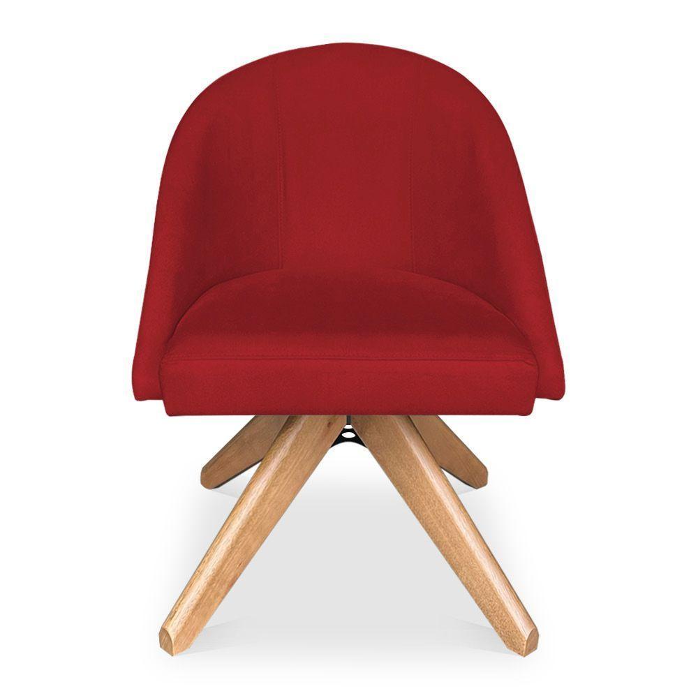 Kit 08 Poltronas Cadeira Giratória Bela Suede Vermelho Base De Madeira - Pallazio - 4