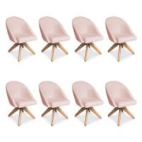 Kit 08 Poltronas Cadeira Giratória Bela Suede Rosa Bebê Base De Madeira - Pallazio - 1