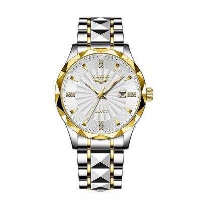 Relógio De Quartzo De Luxo Lige Para Homens & Mulheres - Pulseira De Aço Inoxidável Dourado Branco