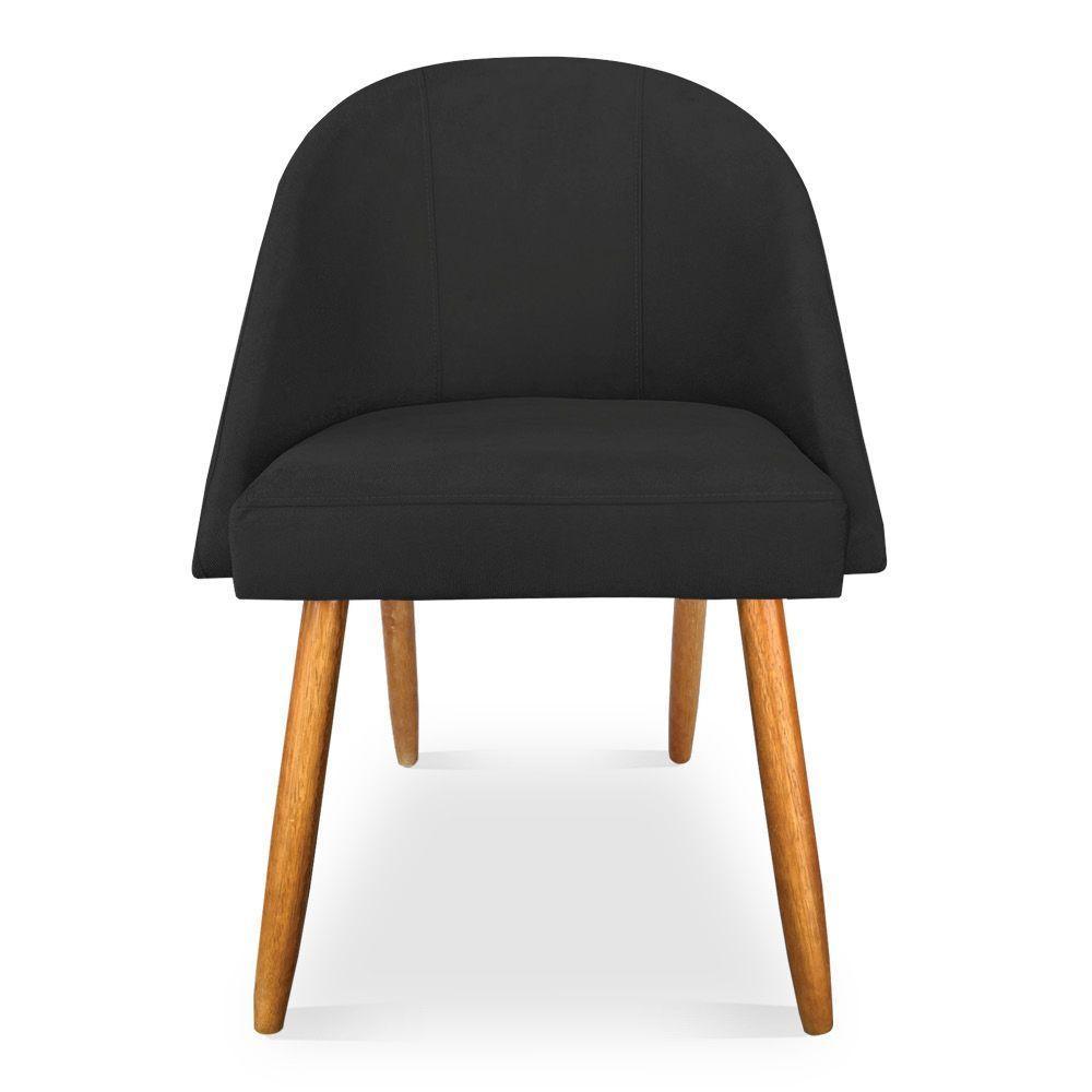 Kit 06 Cadeiras Jantar Bela Suede Preto Pés Palito Castanho - Pallazio - 1