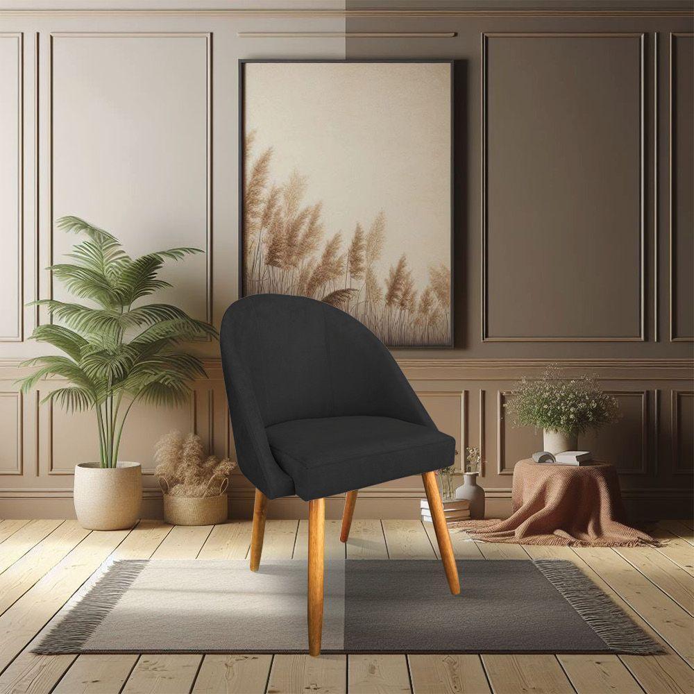Kit 06 Cadeiras Jantar Bela Suede Preto Pés Palito Castanho - Pallazio - 2