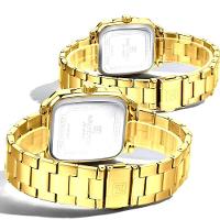 Conjunto De Relógio Casual Simples Quartzo Design Tonneau Impermeavel Casal Dourado