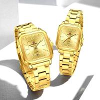 Conjunto De Relógio Casual Simples Quartzo Design Tonneau Impermeavel Casal Dourado - 5