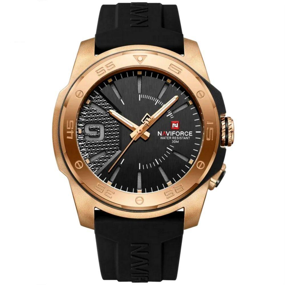 Relógio Quartzo Display Luminoso Esportivo A Prova água Pulseira De Silicone 5atm Preto Dourado - 1