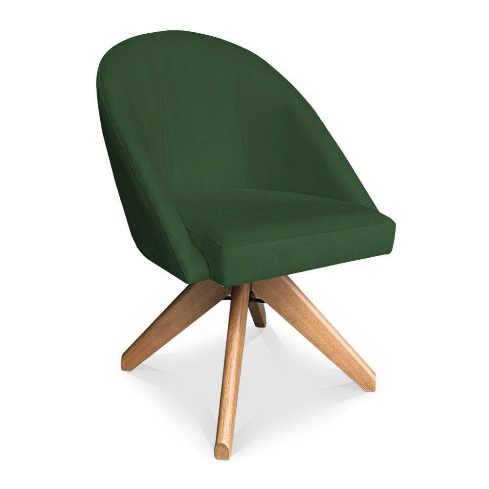 Kit 06 Poltronas Cadeira Giratória Bela Suede Verde Base De Madeira - Pallazio - 5