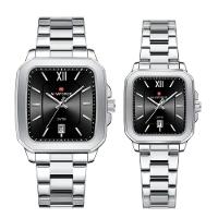 Conjunto De Relógio Casual Simples Quartzo Design Tonneau Impermeavel Casal Preto - 1