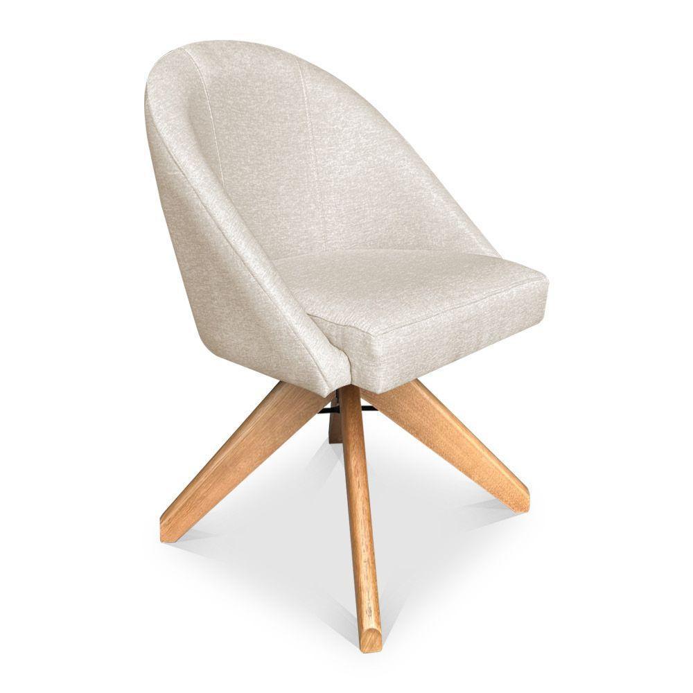Kit 08 Poltronas Cadeira Giratória Bela Linho Bege Base De Madeira - Pallazio - 5