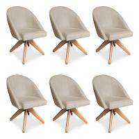 Kit 06 Poltronas Cadeira Giratória Bela Suede Bege Base De Madeira - Pallazio - 1