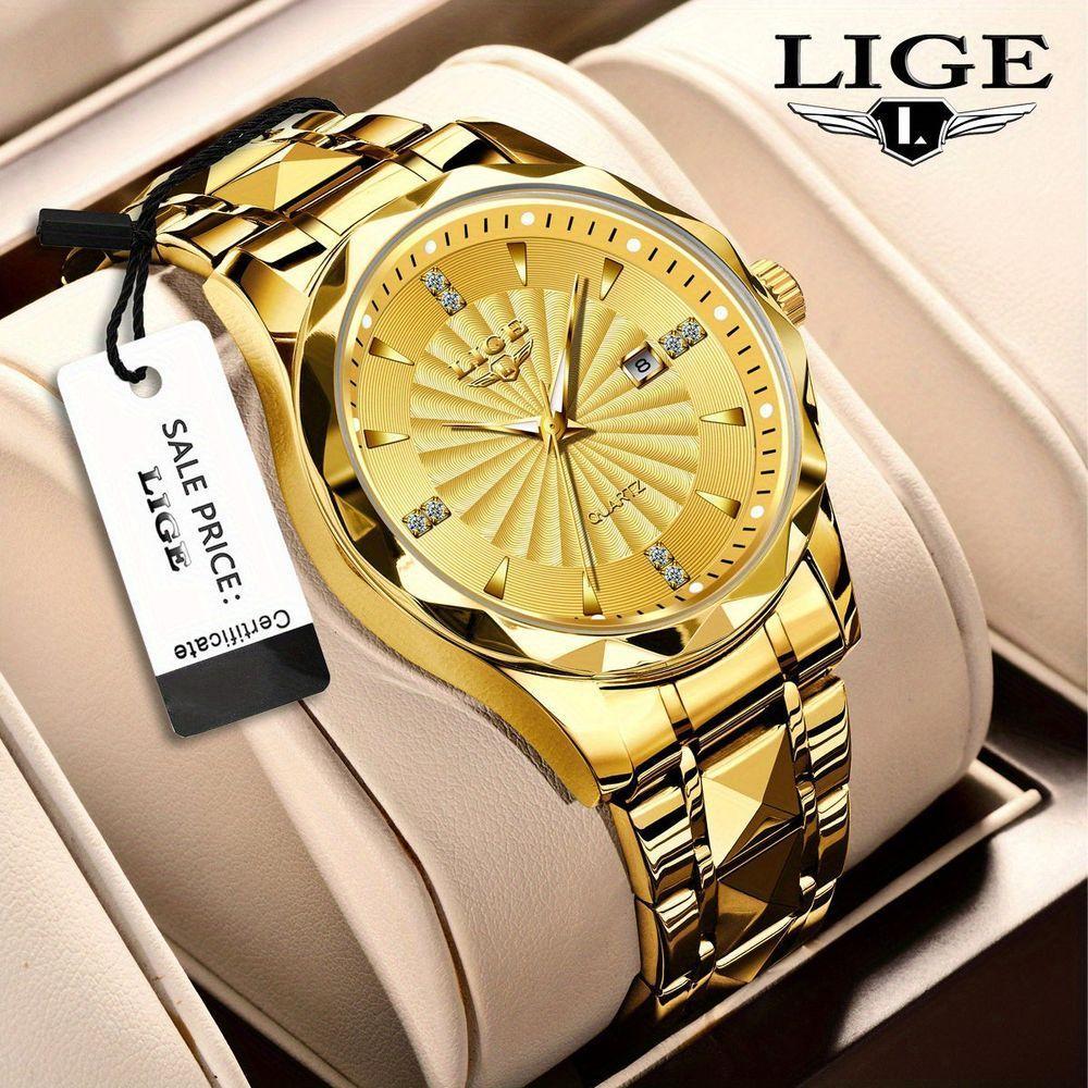 Relógio De Quartzo De Luxo Lige Para Homens & Mulheres - Pulseira De Aço Inoxidável Dourado - 3