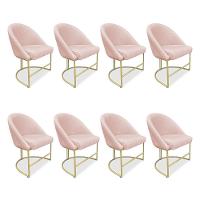 Kit 08 Cadeiras Poltrona De Jantar Bela Suede Base Metálica Industrial Dourado Pallazio Rosa Bebê - 1