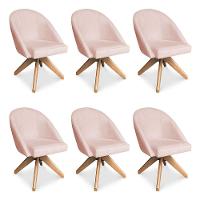 Kit 06 Poltronas Cadeira Giratória Bela Suede Rosa Bebê Base De Madeira - Pallazio - 1