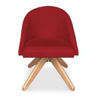 Kit 02 Poltronas Cadeira Giratória Bela Suede Vermelho Base De Madeira - Pallazio