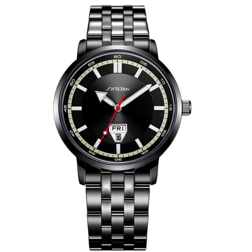 Relógio Analógico Masculino Design Esportivo Em Aço Inoxidavel à Prova D'água Preto - 1