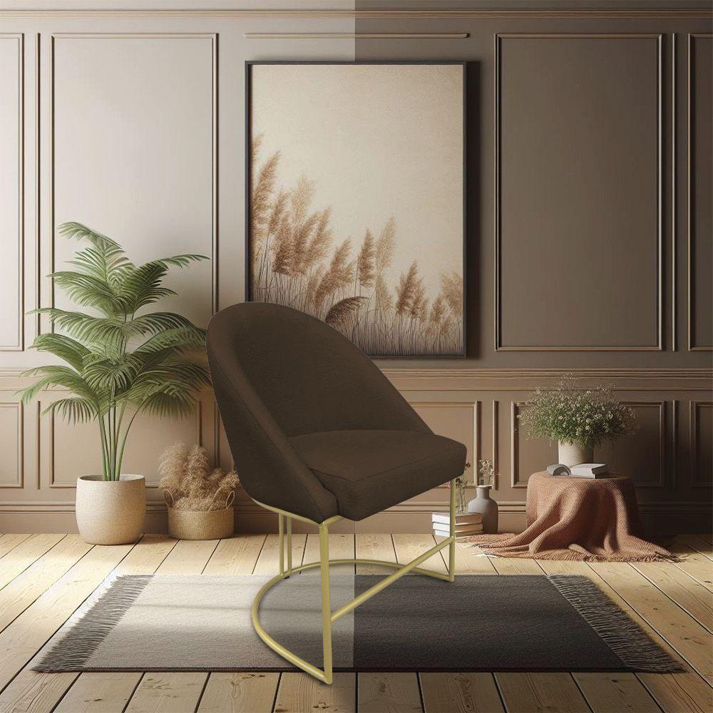 Kit 08 Cadeiras Poltrona De Jantar Bela Suede Marrom Base Metálica Industrial Dourado - Pallazio - 6