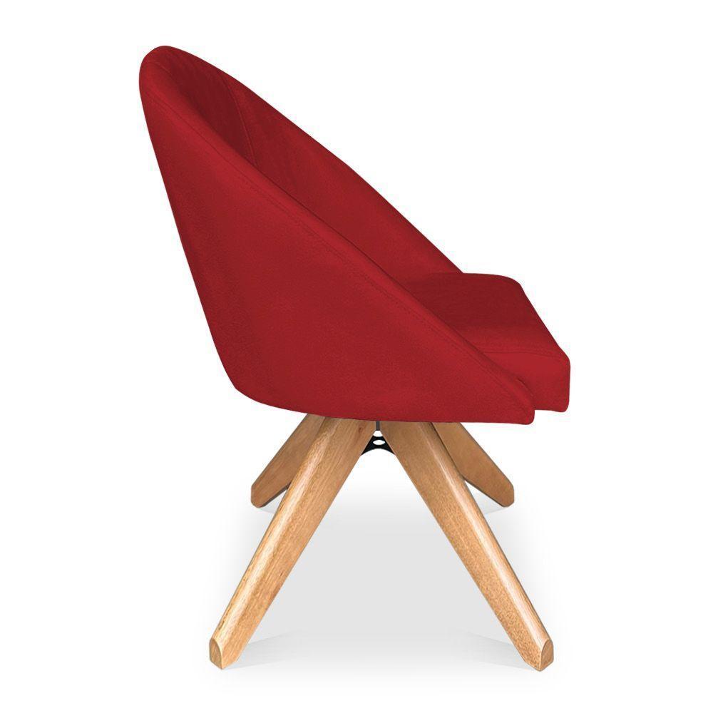 Kit 02 Poltronas Cadeira Giratória Bela Suede Base De Madeira - Pallazio Vermelho - 3