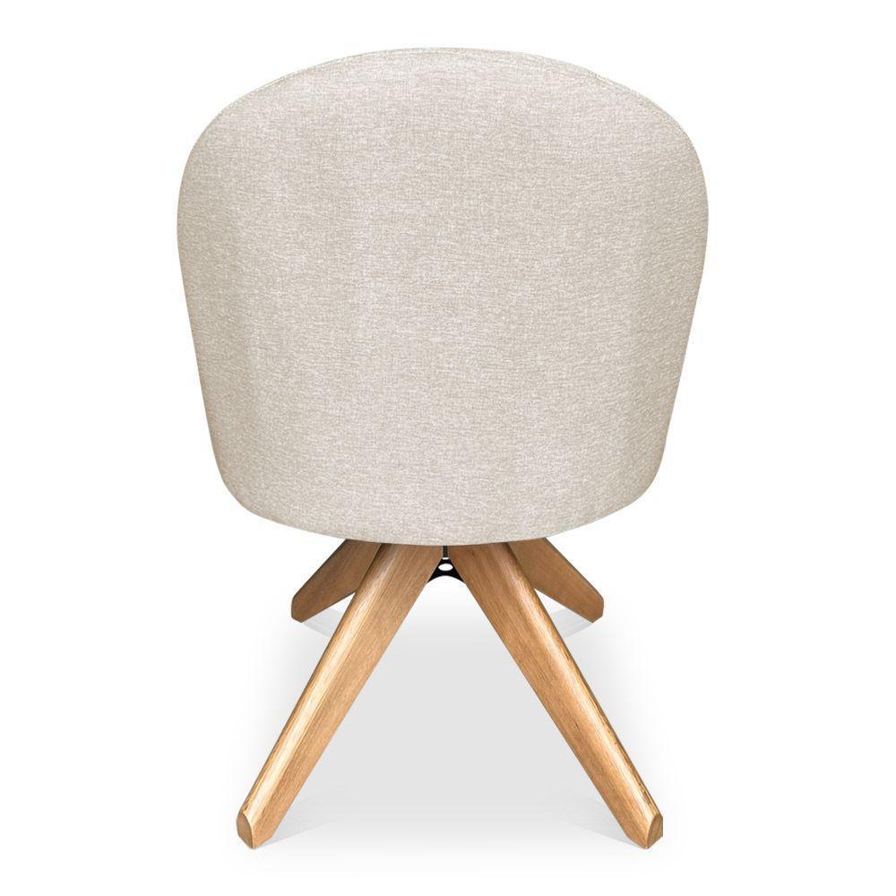 Poltrona Cadeira Giratória Bela Linho Bege Base De Madeira - Pallazio - 3