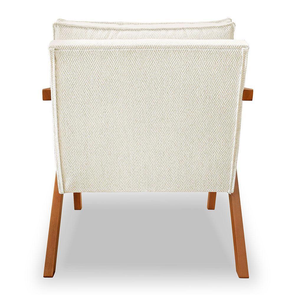 Kit 2 Poltronas Decorativa Luiza Linho Bouclê Bege Base Em Madeira Castanho - Pallazio - 3