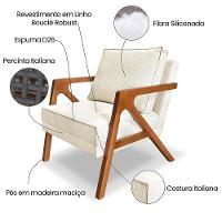 Kit 2 Poltronas Decorativa Luiza Linho Bouclê Bege Base Em Madeira Castanho - Pallazio - 2