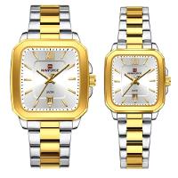 Conjunto De Relógio Casual Simples Quartzo Design Tonneau Impermeavel Casal Prata Dourado - 1