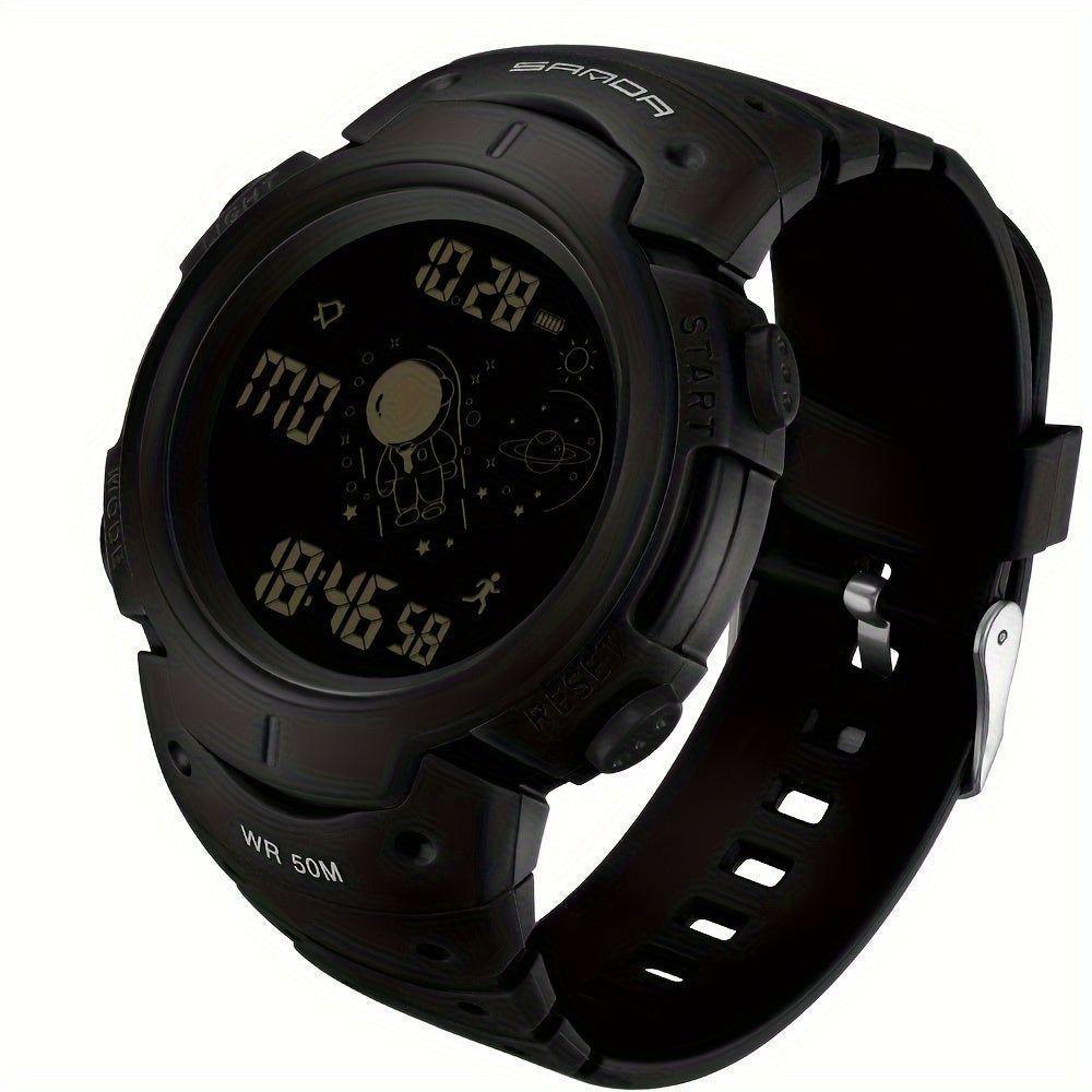 Relógio De Pulso Digital Esportivo Com Cronógrafo, Caixa Redonda, Display Digital Preto - 1