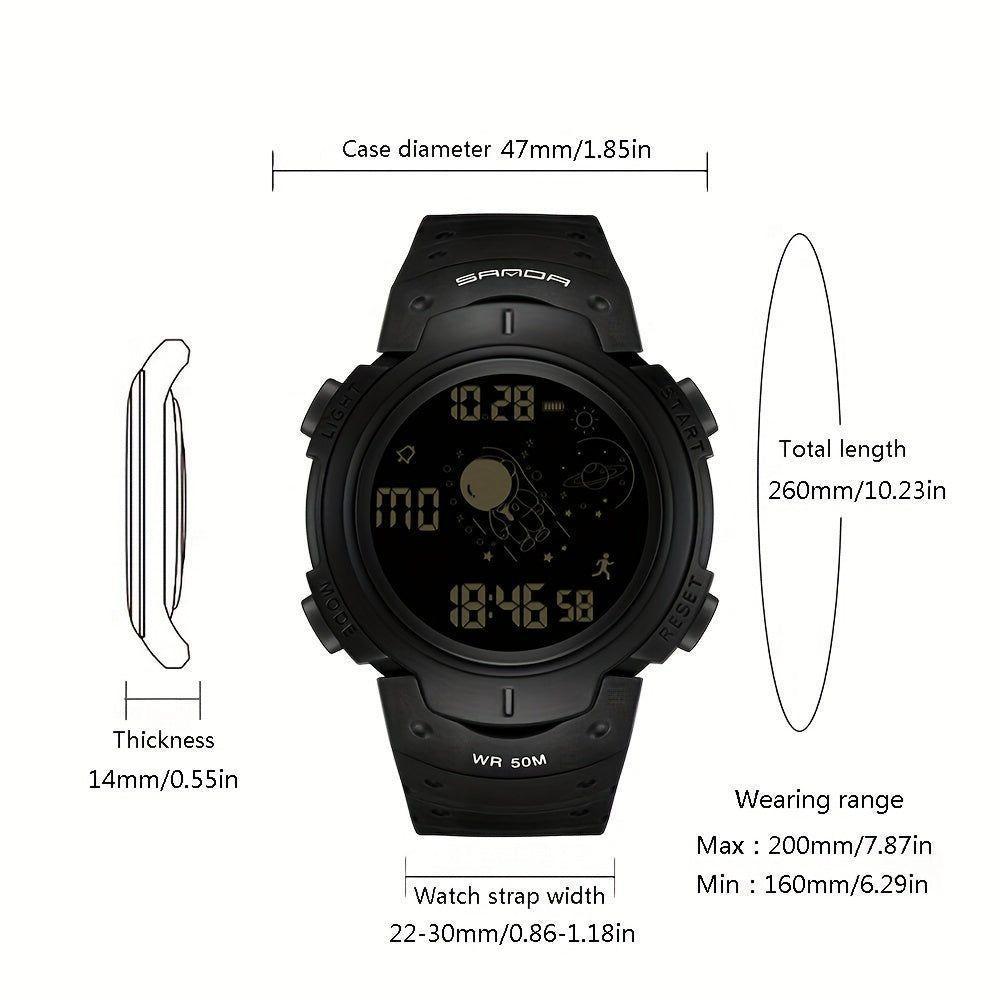 Relógio De Pulso Digital Esportivo Com Cronógrafo, Caixa Redonda, Display Digital Preto - 3