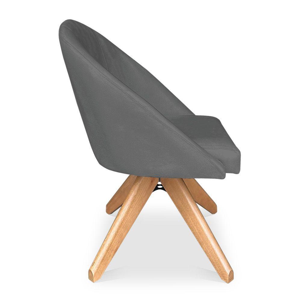 Kit 02 Poltronas Cadeira Giratória Bela Suede Grafite Base De Madeira - Pallazio - 3