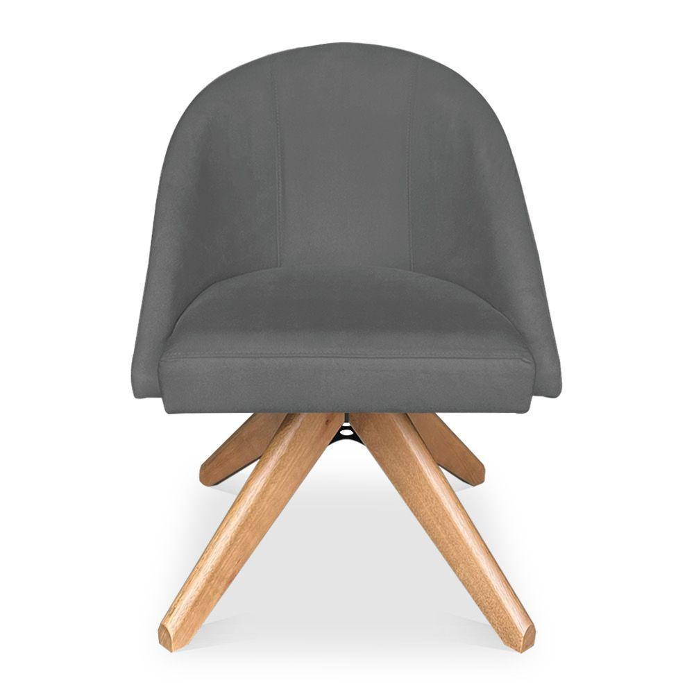 Kit 02 Poltronas Cadeira Giratória Bela Suede Grafite Base De Madeira - Pallazio - 4