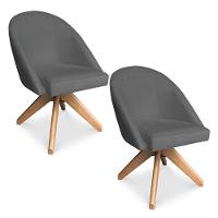 Kit 02 Poltronas Cadeira Giratória Bela Suede Grafite Base De Madeira - Pallazio - 1