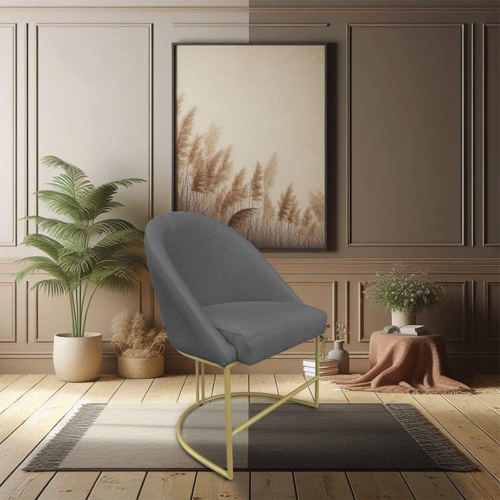 Kit 08 Cadeiras Poltrona De Jantar Bela Suede Grafite Base Metálica Industrial Dourado - Pallazio - 6