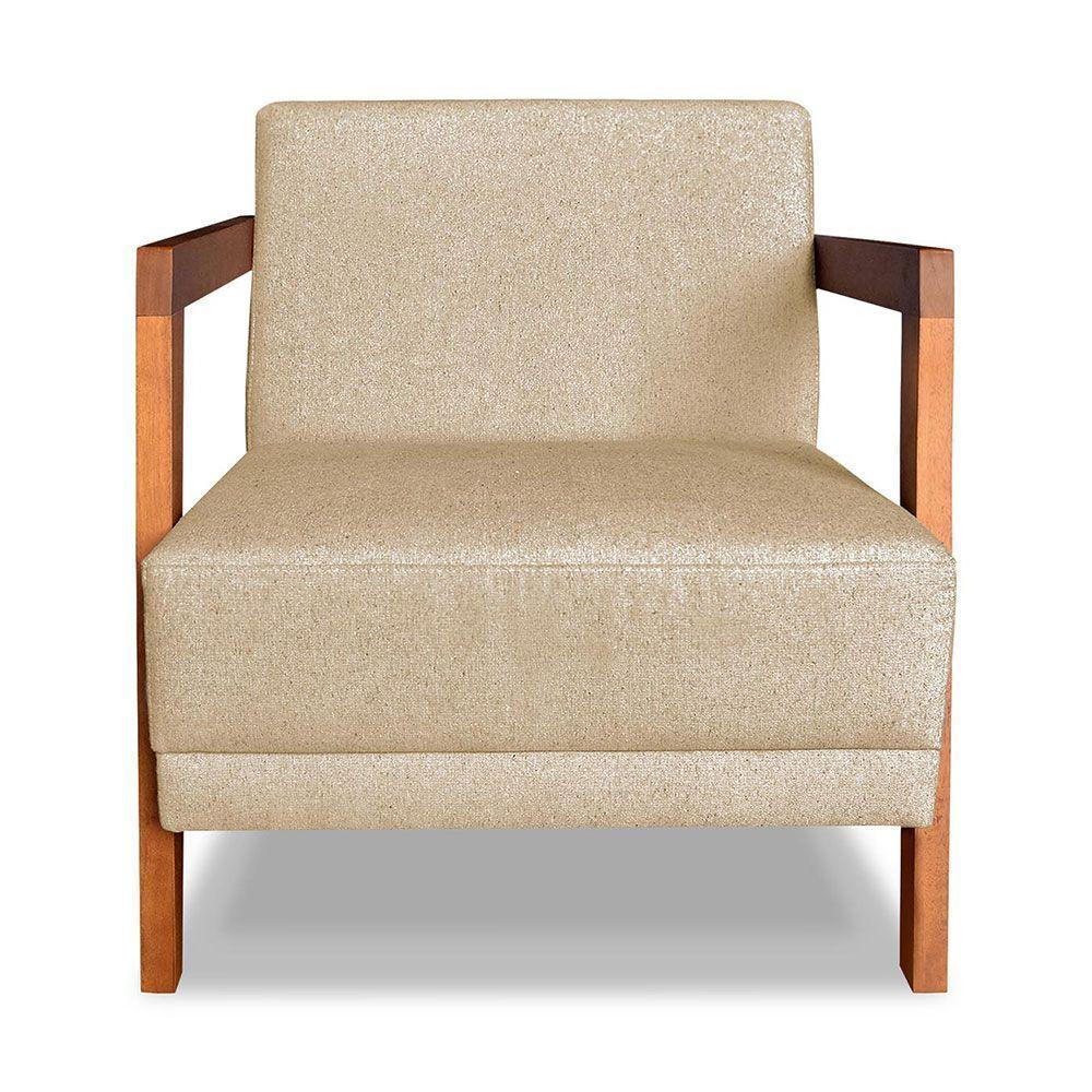 Kit 02 Poltronas Decorativa Natália Linho Dourado Base Em Madeira Castanho - Pallazio - 8