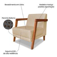 Kit 02 Poltronas Decorativa Natália Linho Dourado Base Em Madeira Castanho - Pallazio - 2