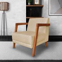 Kit 02 Poltronas Decorativa Natália Linho Dourado Base Em Madeira Castanho - Pallazio - 7