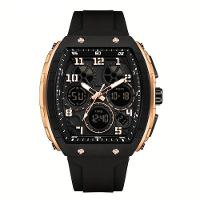 Relógio Esportivo à Prova D'água, Dupla Exibição Com Cronômetro E Despertador Preto Dourado - 1