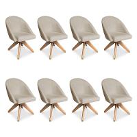 Kit 08 Poltronas Cadeira Giratória Bela Suede Base De Madeira - Pallazio Bege - 1