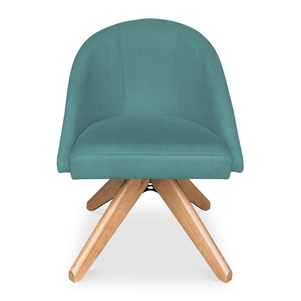 Kit 06 Poltronas Cadeira Giratória Bela Suede Base De Madeira - Pallazio Azul Turquesa - 3