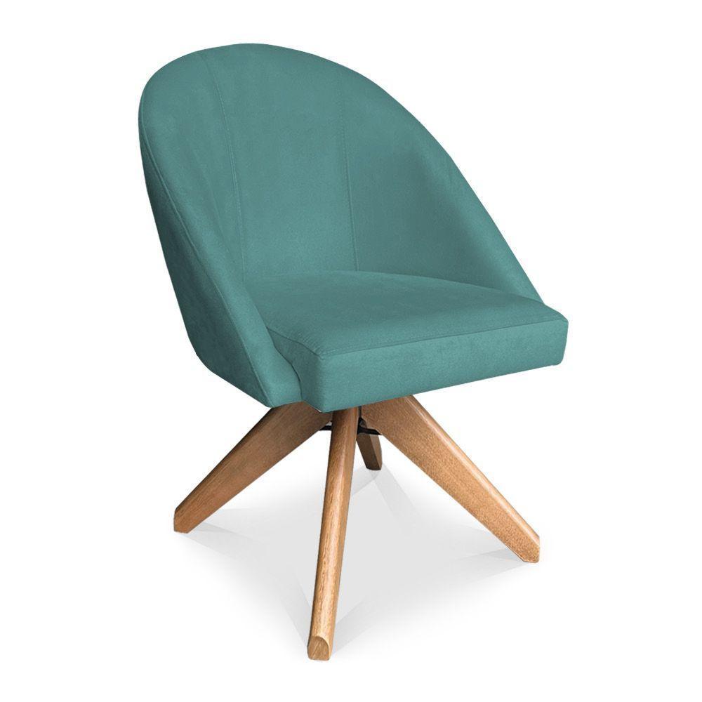 Kit 06 Poltronas Cadeira Giratória Bela Suede Base De Madeira - Pallazio Azul Turquesa - 4