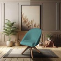 Kit 06 Poltronas Cadeira Giratória Bela Suede Base De Madeira - Pallazio Azul Turquesa - 5