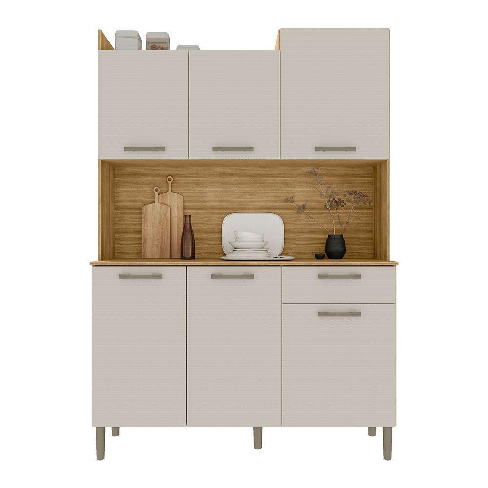Armário De Cozinha Compacta 6 Portas E 1 Gaveta 121cm Florença Freijó Soft - Pallazio - 1