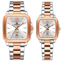 Conjunto De Relógio Casual Simples Quartzo Design Tonneau Impermeavel Casal Prata Rose - 1