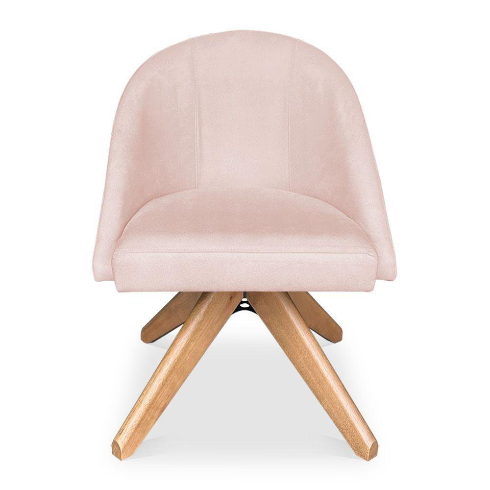 Kit 04 Poltronas Cadeira Giratória Bela Suede Rosa Bebê Base De Madeira - Pallazio - 3