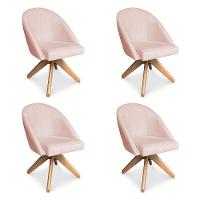 Kit 04 Poltronas Cadeira Giratória Bela Suede Rosa Bebê Base De Madeira - Pallazio - 1