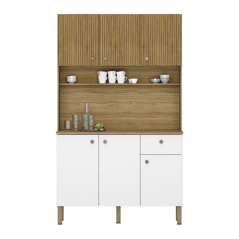 Armário De Cozinha Compacta 6 Portas E 1 Gaveta 111cm Veneza Ripado Freijó-supremo - Pallazio - 1