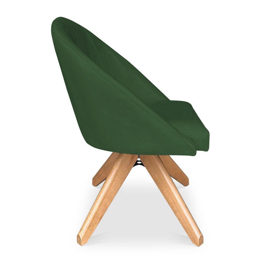Kit 04 Poltronas Cadeira Giratória Bela Suede Verde Base De Madeira - Pallazio - 2